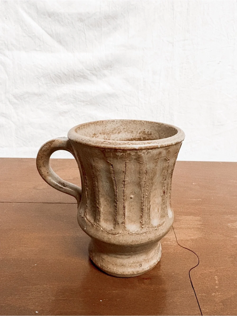 Vintage Neutral Pottery Pedestal Mug
